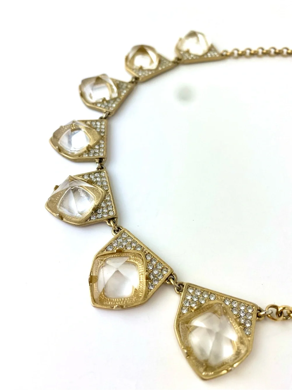 J Crew Statement Necklace with Clear Faceted Crystals & Gold Chain